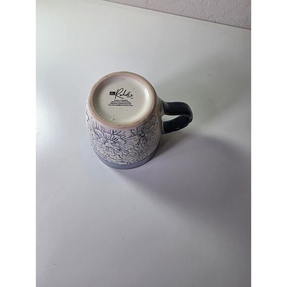 LA ROCHELLE Artisan French Art Deco Denim Blue & Cream Floral Coffee Mug - Picture 6 of 7